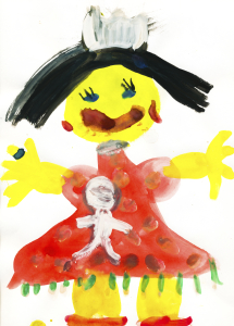 child's drawing. pregnant woman