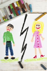 Representation of marriage break up or divorce - colorful drawing
